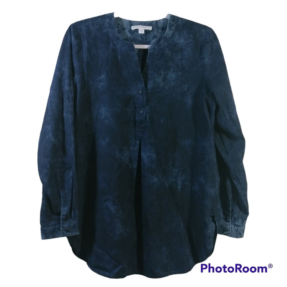 J.Jill Pure Jill Tie Dye Organic Cotton Tunic Top Blue Long Sleeve Size S